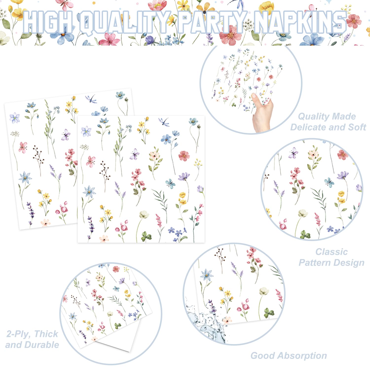 LINHAXM 168PCS Wildflower Party Decorations Spring Floral Baby Shower Birthday Decorations Include Plates, Cups, Napkins, Cutlery for Wildflower Baby Shower Tea Decorations, Serve 24