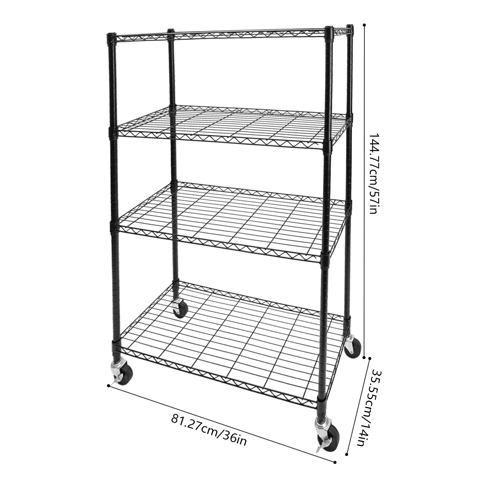 MEIWAIZX Storage Shelves UltraDurable Steel Wire Shelving Unit with Wheels 36" Dx14 Wx57 H Heavy Duty Metal Shelves Garage Organizer Wire Rack Shelving for Kitchens Warehouses Supermarkets