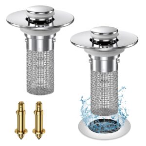 bathroom sink stopper hair catcher, pop up sink drain filter with removable stainless steel filter basket hair catcher, for us bathroom sink stopper replacement.(2pcs)