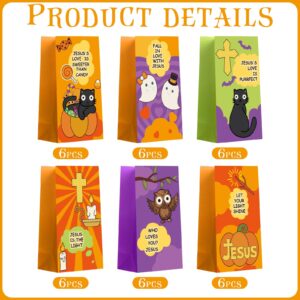 Spakon 36 Pcs Religious Halloween Candy Bag Party Favors with 36 Stickers Trick or Treat Candy Favor Bag Filler Paper Supplies for Religious Halloween Theme Party Decorations Gifts to Friends