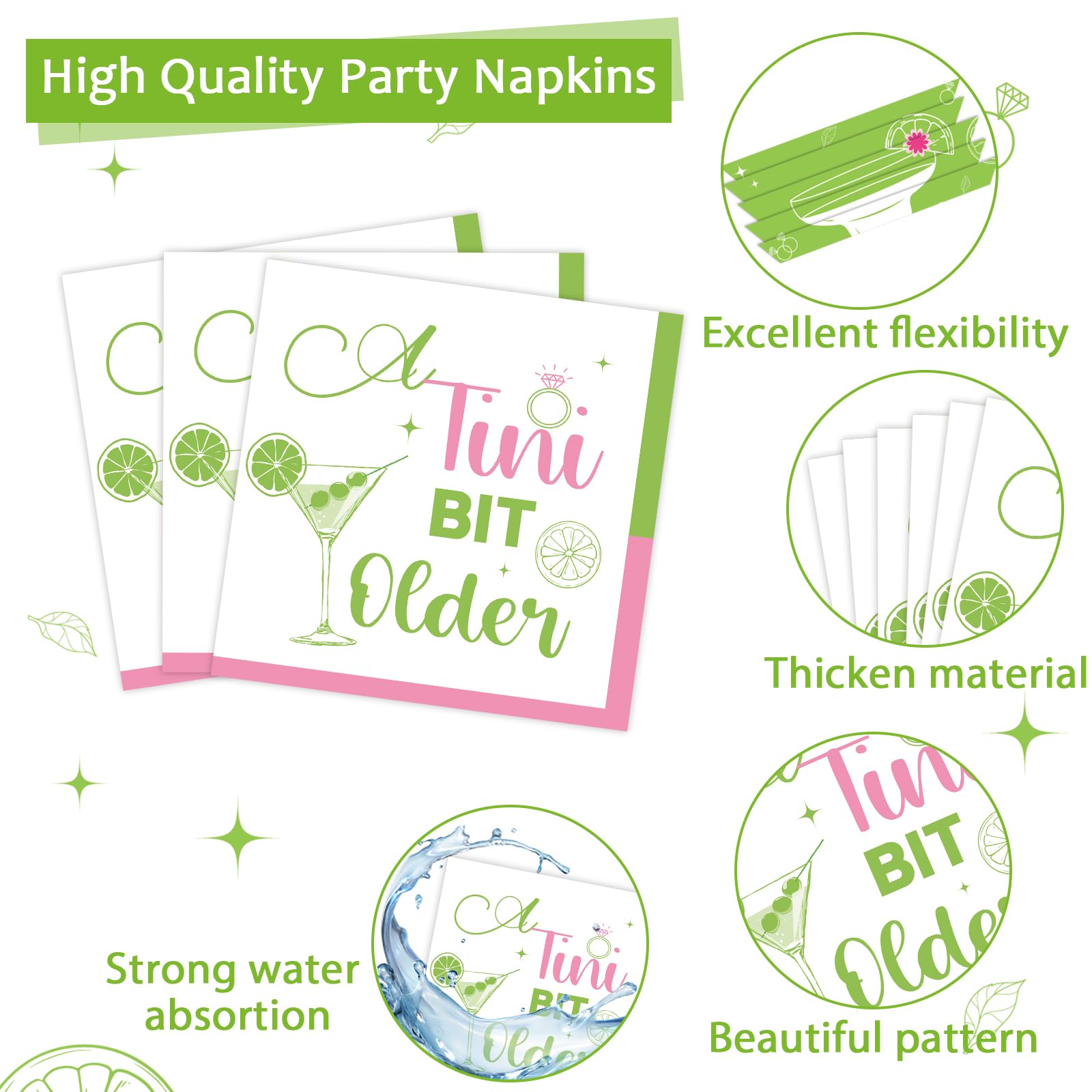 96pcs A Tini Bit Older Party Supplies Martini Paper Plates Napkins Weenies and Tini Dessert Party Tableware Set Hot Pink & Green Dinnerware for Birthday Bridal Wedding Baby Shower Decoration Serve 24