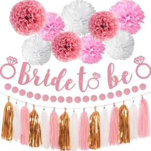 toylin bachelorette party decorations, bridal shower decorations, rose gold glittery bride to be banner, tissue paper pom, circle dots garland and tassel garland for birthday party decorations