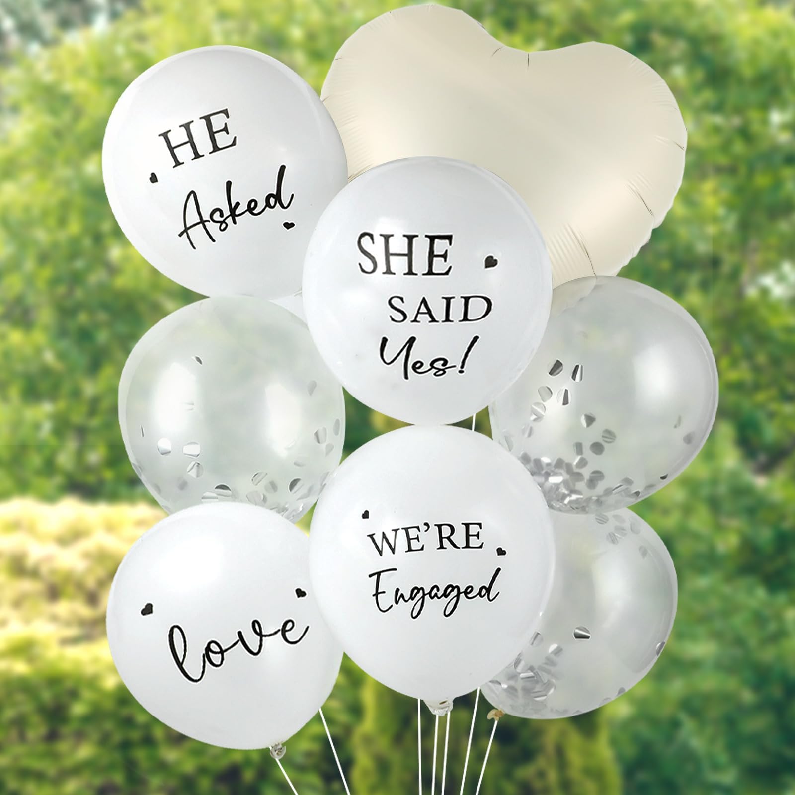 54Pcs Engagement Party Balloons Engagement Party Decorations He Asked，She Said Yes Balloon Cream Heart Shape Silver Confetti Latex Balloon for Bridal Shower Engagement Wedding Party Supplies