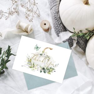 Quera 24 Pack Fall Thank You Cards Floral Pumpkin Autumn Blank Greeting Cards With Envelopes Stickers For Fall Baby Shower Weddings Thanksgiving Bridal Shower - 4x6 Inch