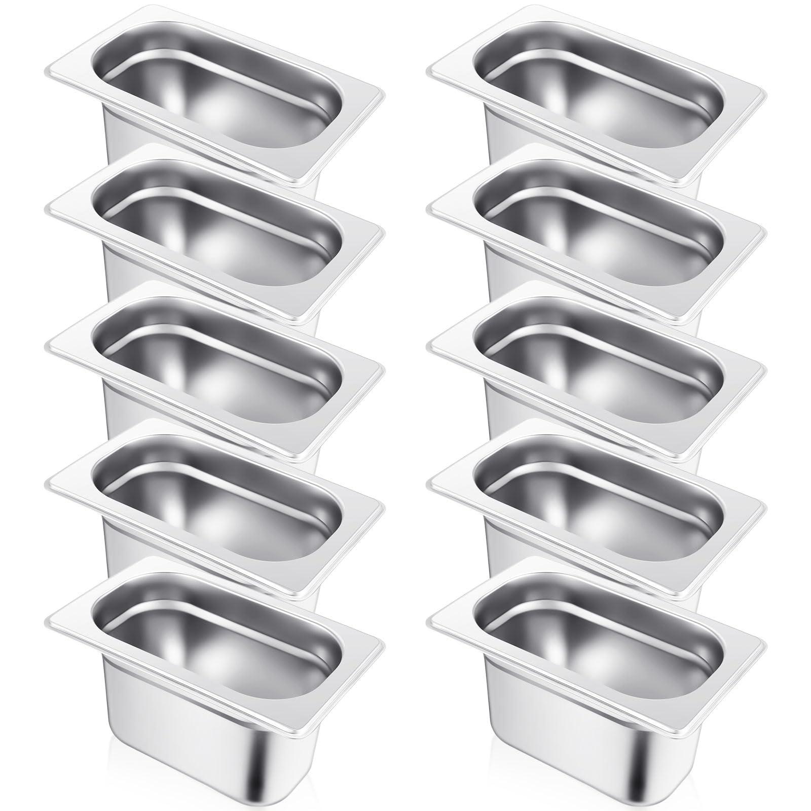 Thenshop 10 Pcs 1/9 Size 4 Inch Deep Hotel Pan Stainless Steel Steam Table Pan Commercial Metal Food Catering Tray for Hotel, Restaurant, Buffet, 0.8 mm Thick, 6.9 L x 4.3 W (European Style)