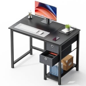 smug computer desk with storage drawers，small office desk modern simple study writing table for home, black 40 inch