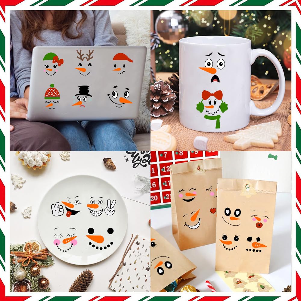 iMagitek 36 Pcs Snowman Face Stickers for Christmas Ornaments Snowman Face Decals DIY Vinyl Stickers for Water Bottles Christmas Ball Refrigerator Window Clings Christmas Decorations