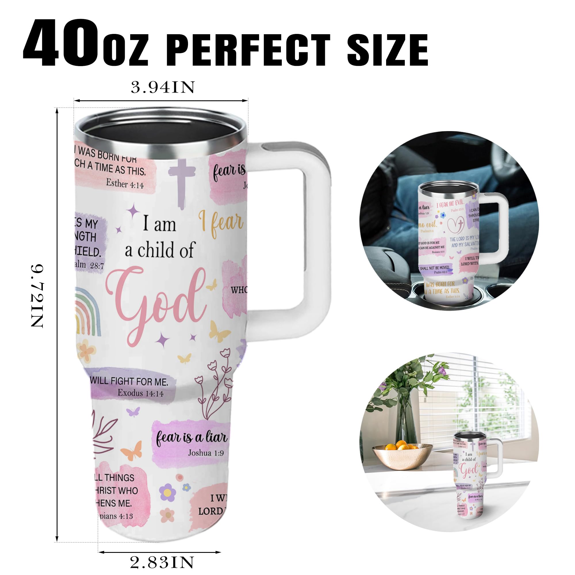 Christian Gifts for Women - 40 Oz I Am a Child of God Tumbler With Handle, Inspirational Religious Birthday Gifts for Mom Wife Sister Friends - Christmas Christian God Jesus Bible Pastor Prayer Gifts