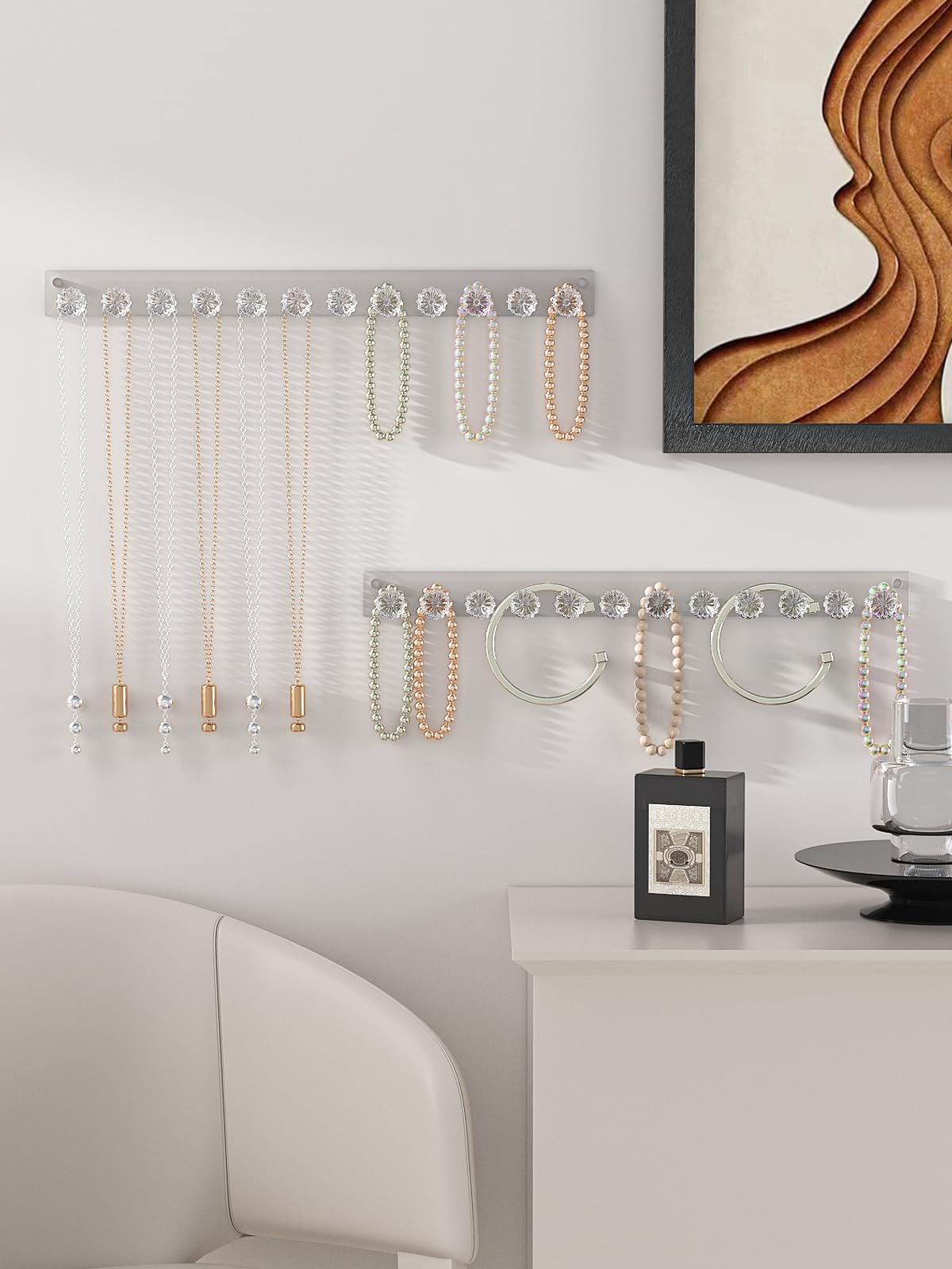 LongMen Acrylic Necklace display for Women,Necklace Holder Organizer for Girls,Jewelry Organizer Hanging with 12 Hooks,Jewelry Hangers for Necklace (2)