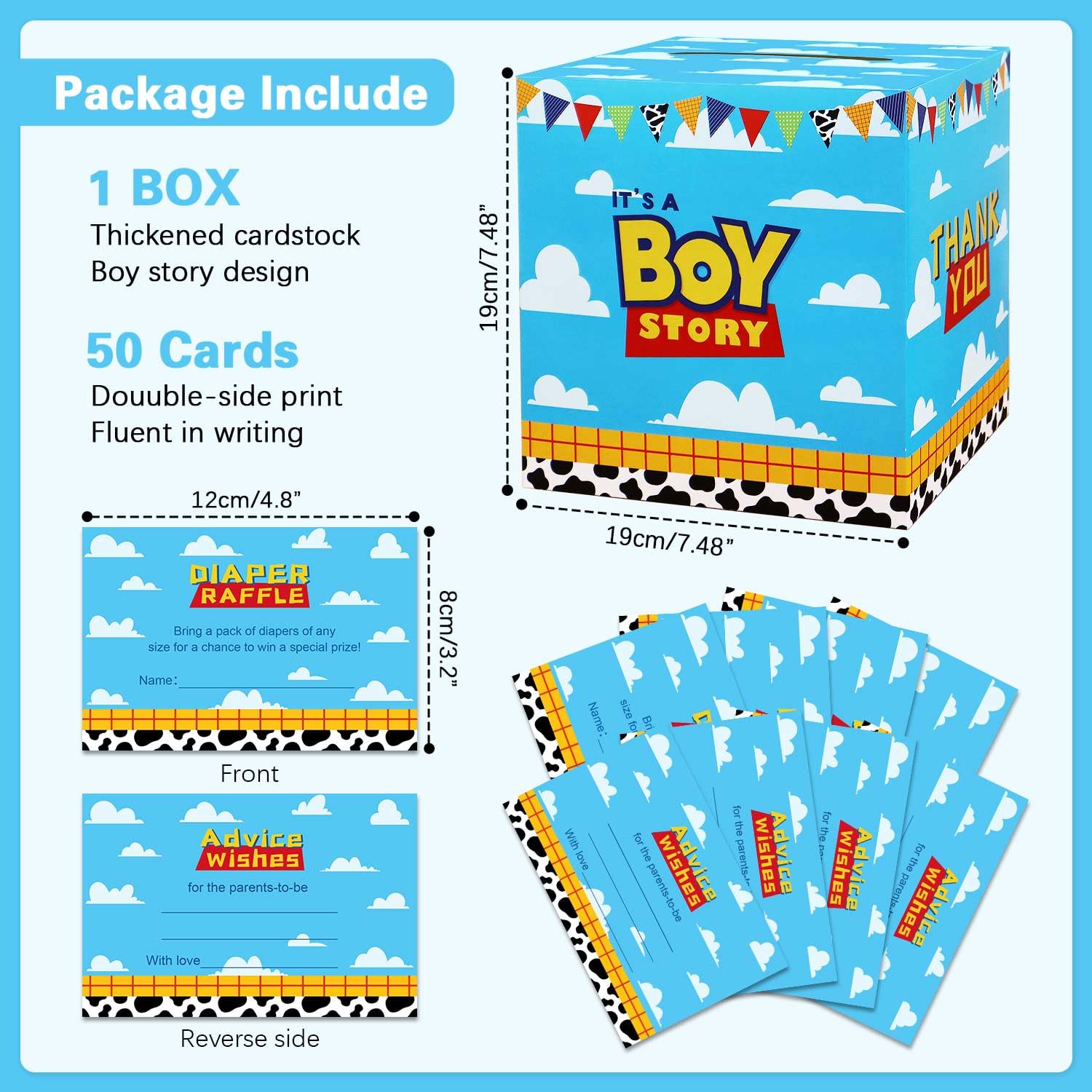 Heboland Cartoon Toy Baby Shower Decorations Diaper Raffle Box with 50 Tickets Cards,It's A Boy Story Baby Shower Theme Game