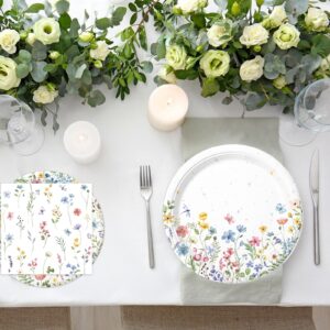 LINHAXM 168PCS Wildflower Party Decorations Spring Floral Baby Shower Birthday Decorations Include Plates, Cups, Napkins, Cutlery for Wildflower Baby Shower Tea Decorations, Serve 24