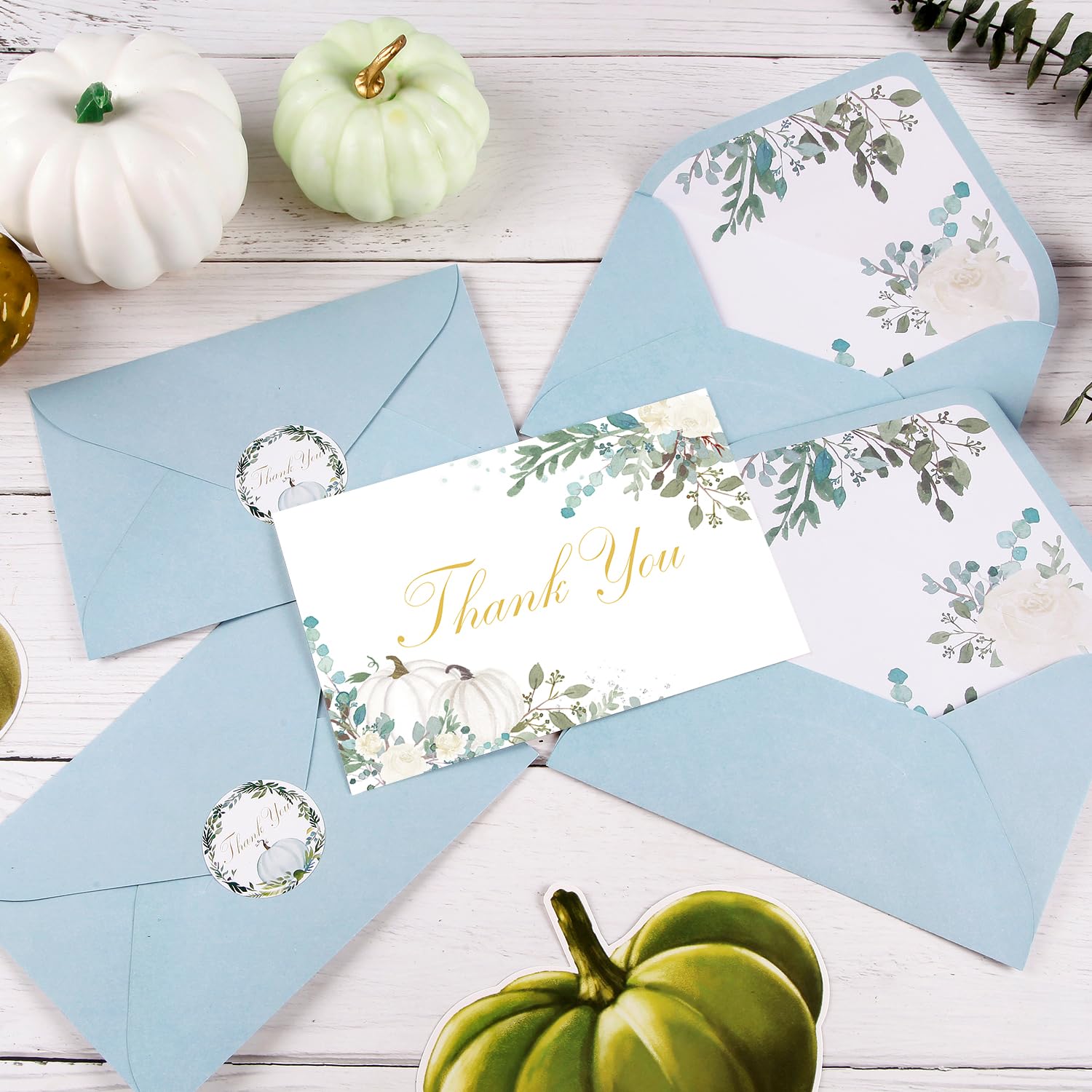 Quera 24 Pack Pumpkin Thank You Cards Fall Greeting Cards Autumn Floral Blank Note Cards With Envelopes Stickers For Baby Shower Wedding Birthday Party- 4x6 Inch