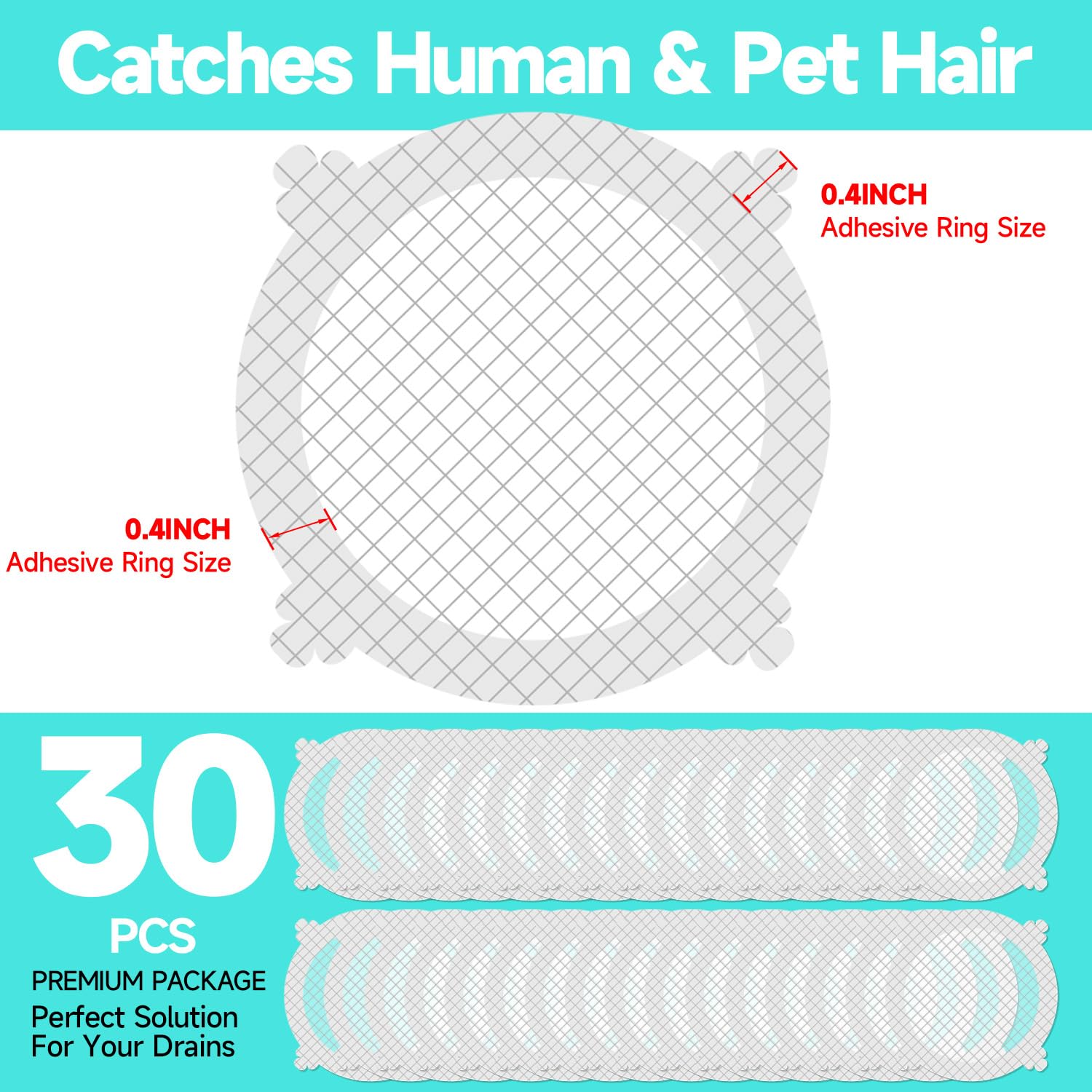 Solvora 30 Pack Disposable Shower Drain Hair Catcher Shower Drain Mesh Stickers, Bathroom, Bathtub, Kitchen, Sink, for Human and pet Hair