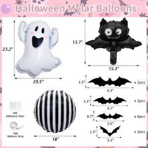 Double Stuffed Pink Halloween Balloon Arch Kit 142Pcs Pink Orange Purple Balloons with Bat Ghost Stripe Foil Balloons Bat Stickers for Spooky A Little Boo Ghost Theme Birthday Baby Shower Halloween