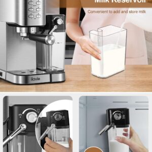 ILAVIE Espresso Machine with Integrated Automatic Milk Frother 6 in 1, 20 Bar Espresso Cappuccino Latte Maker with 24 oz Detachable Milk Reservoir, Ideal for Home Use