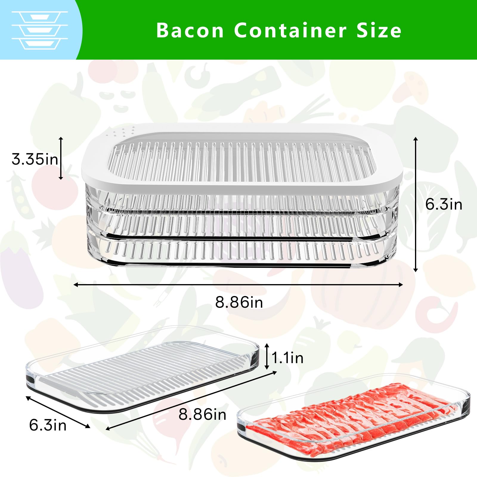 Japanese Lunch Meat Container for Refrigerator, 3 Layers Deli Meat Container for Fridge, Stackable Cold Cuts Storage Containers for Fridge, Deli Meat Container with Lid for Meat, Cold Cuts, 1 Pack