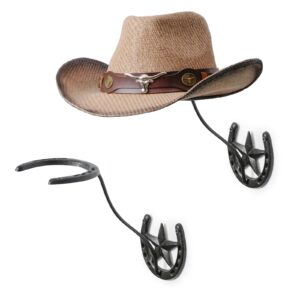 cowboy hat holder 2 pack cast iron cowboy hat rack for wall horseshoe cowboy hat hook rustic metal western decor for home bedroom living room entryway cowboy hat storage men's