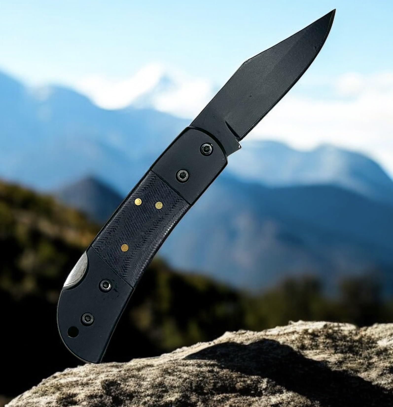 DEW Utility Gear Lockback Pocket Knife - Black Coated Blade, Black G10 Handle, Folding Knife with Secure Lock, EDC Tool for Backpacking, Camping, and Everyday Carry