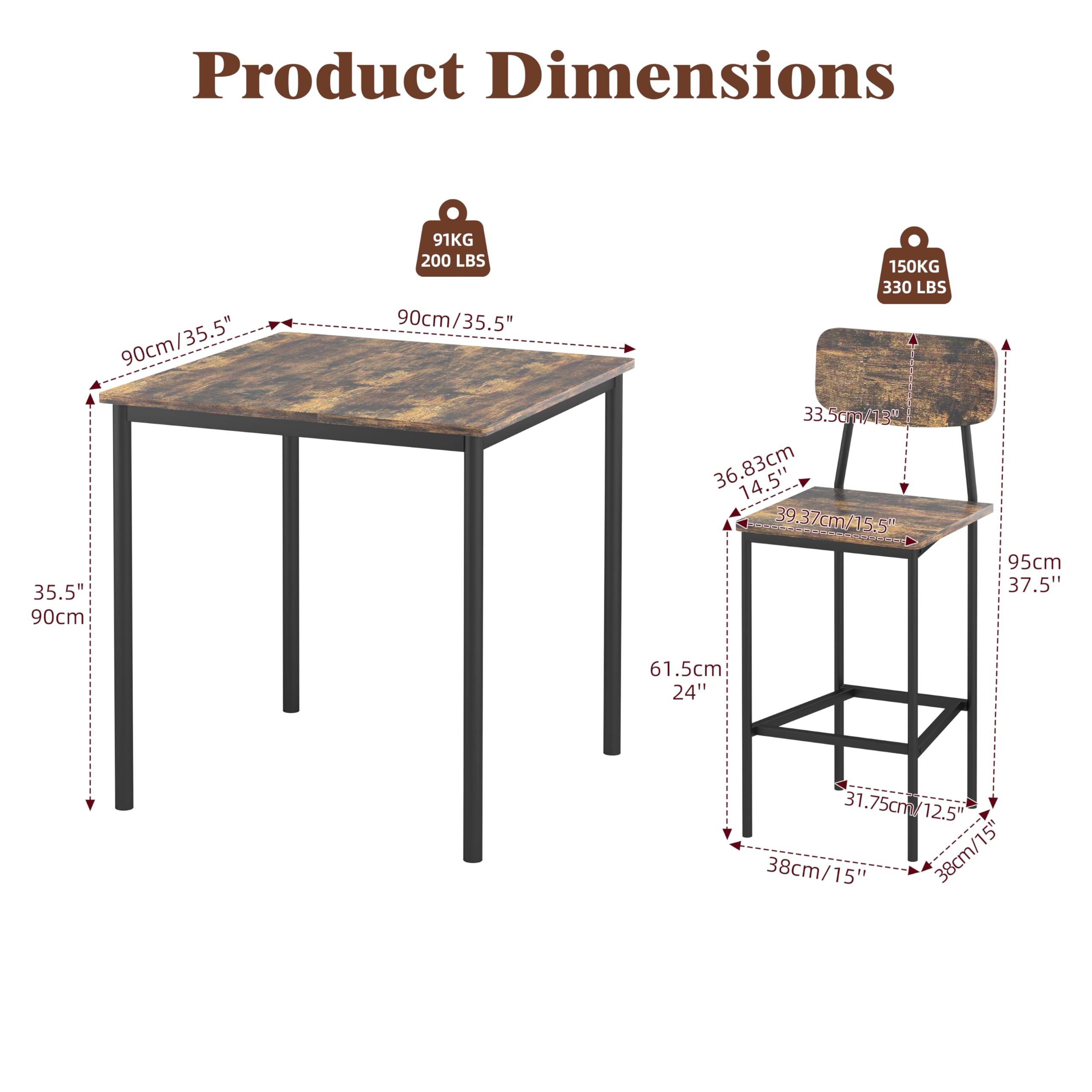 TJYGO Kitchen Table and Chairs for 4, Dining Table Set for 4 with Space-Saving Design, Industrial Dining Room Table Set for Family Dinner, Party, Rustic Brown