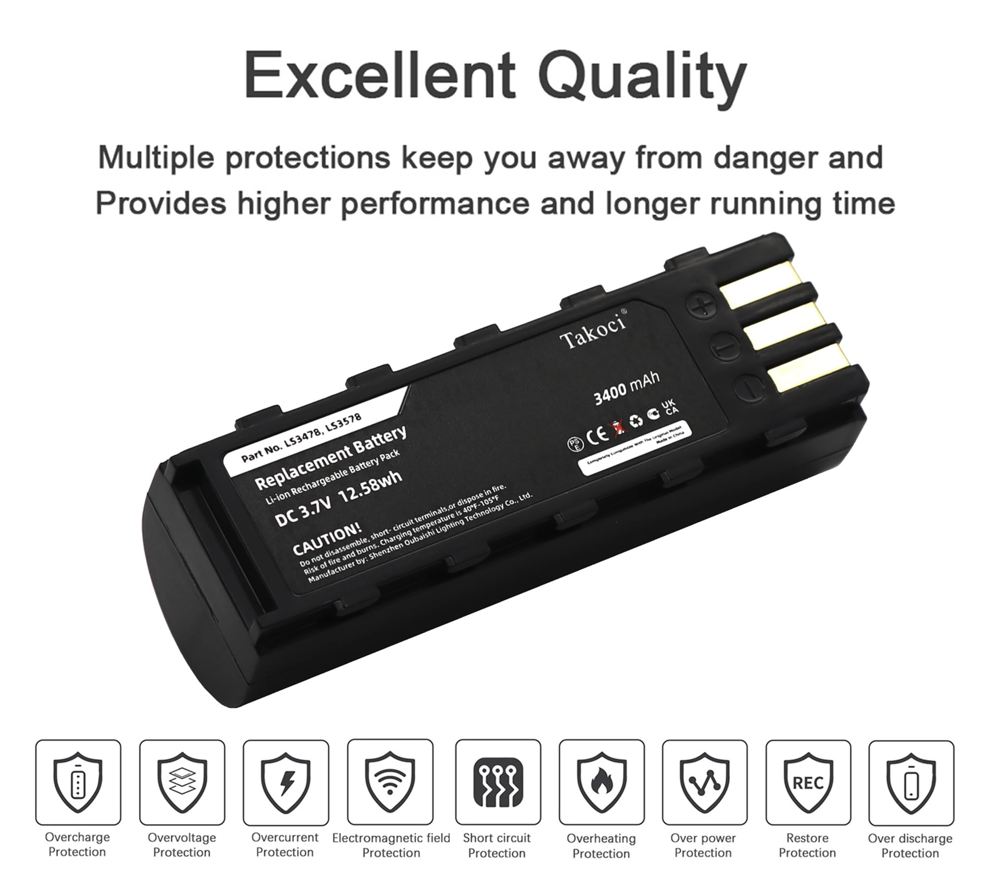 GIKYSUIZ 2-Pack 3400mAh Replacement Battery for Symbol/Zebra BTRY-LS34IAB00-00 Compatible with Symbol/Zebra LS3478 & LS3578 Series Handheld Barcode Scanner