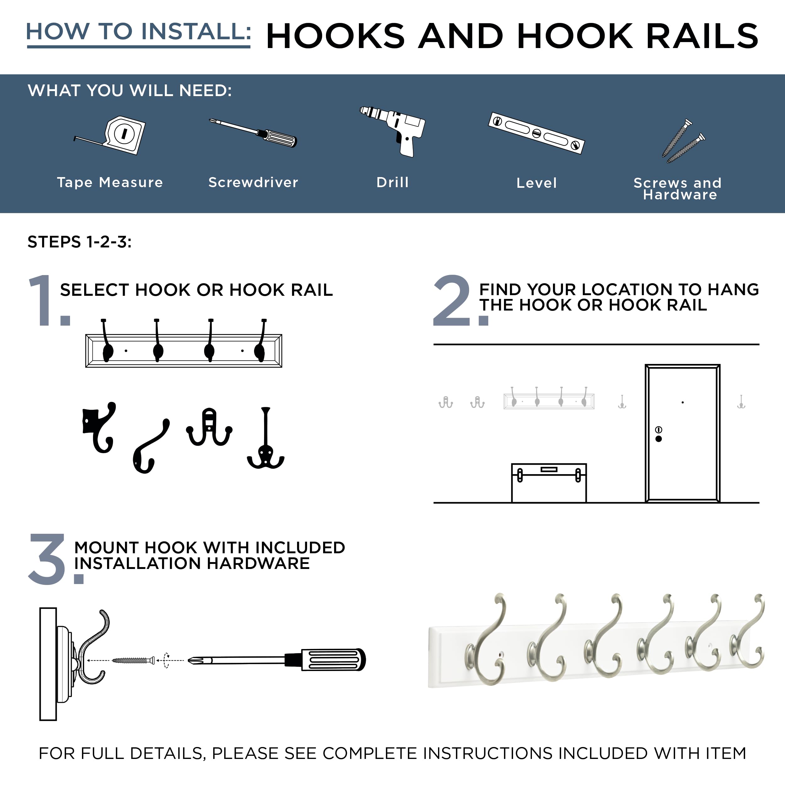 FRANKLIN BRASS Scroll Wall Mounted Pure White 27 in. Coat Rack, 5 Nickel Hooks, B46714K-PMN-R