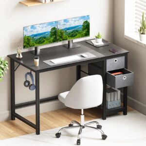 SMUG Computer Desk with Storage Drawers，Small Office Desk Modern Simple Study Writing Table for Home, Black 40 Inch