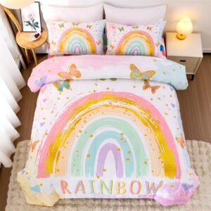 ntbed rainbow comforter set with sheets,5 pieces butterfly bed in a bag twin size for girls, lightweight microfiber kids bedding sets