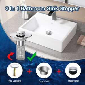 Bathroom Sink Stopper Hair Catcher, Pop Up Sink Drain Filter with Removable Stainless Steel Filter Basket Hair Catcher, for US Bathroom Sink Stopper Replacement.(2PCS)