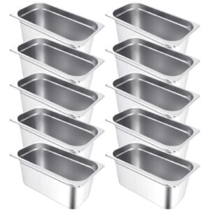 10 pack hotel pans stainless steel steam table pan 1/3 size, 0.8 mm thick steam pan anti jam warming pans for food warmer restaurant catering supplies, 12.8 x 6.9 inch (european,6 inch deep)