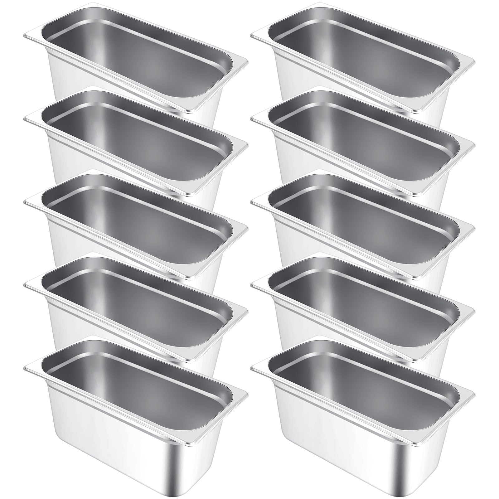 10 Pack Hotel Pans Stainless Steel Steam Table Pan 1/3 Size, 0.8 mm Thick Steam Pan Anti Jam Warming Pans for Food Warmer Restaurant Catering Supplies, 12.8 x 6.9 Inch (European,6 Inch Deep)