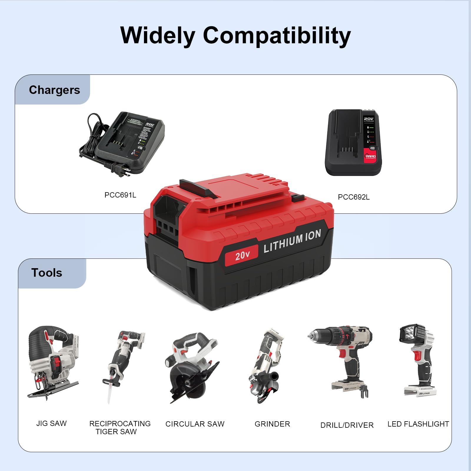 2 Pack 6.0Ah 20V Lithium-ion Replacement Batteries Compatible with Porter Cable 20V Battery PCC681L PCC685L PCC680L PCC682L PCC600 PCC640
