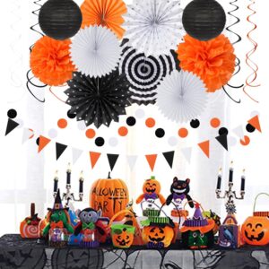 Black White Orange Halloween Party-Decorations - 33pcs Birthday Banner,Streamers Tassel Garland,Paper Lantern Fans,Tissue Pom Poms,Bachelorette Baby Bridal Shower Graduations Backdrop Decor Hugtmr