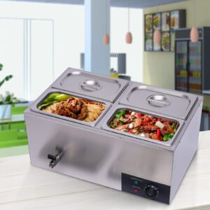 awolsrgiop 16L 4-Pan Commercial Food Warmer, 110V 600W Electric Countertop Buffet Warmer Stainless Steel Electric Soup Warmer Steam Table Food Warmer Hot Box Food Warmer with Lids Indicator Light