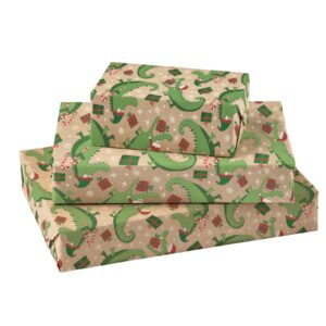 ruspepa kraft christmas wrapping paper roll - mini roll - christmas crocodile design for holiday gift wrap - 17 inches x 32.8 feet