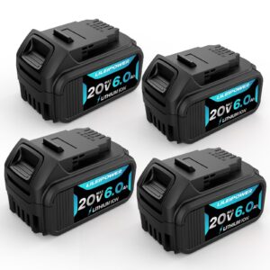 lileipower 4 pack 20v 6.0ah replacement for dewalt 20v max battery compatible with dewalt 20 volt xr max lithium-ion battery dcb205 dcb206 dcb207 dcb204 dcb203 dcd dcf dcg series cordless power tools