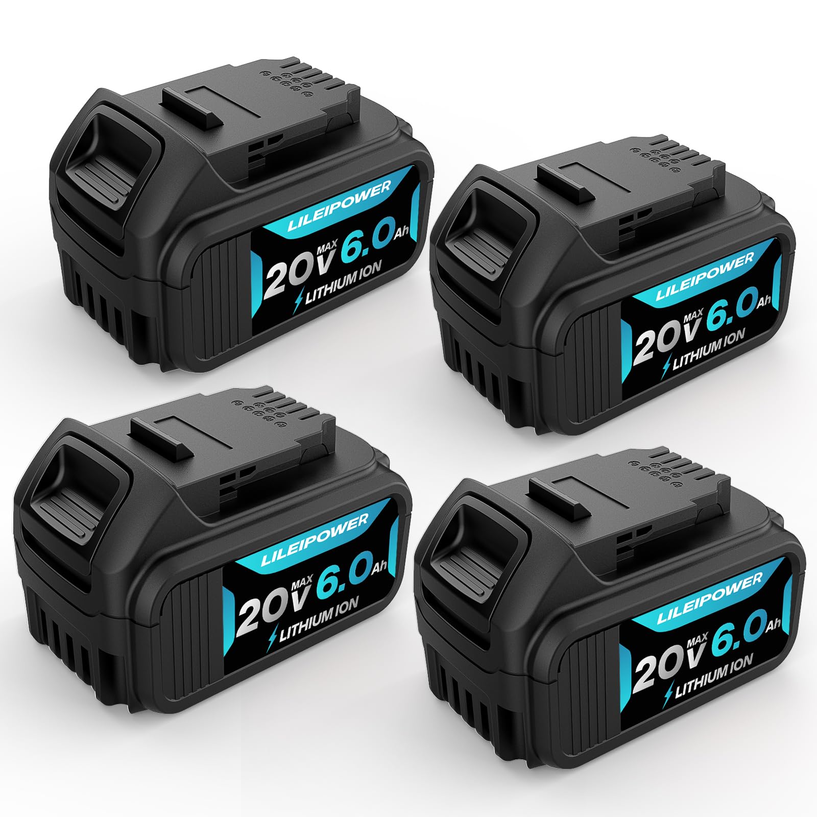 LILEIPOWER 4 Pack 20V 6.0Ah Replacement for Dewalt 20V Max Battery Compatible with Dewalt 20 Volt XR Max Lithium-ion Battery DCB205 DCB206 DCB207 DCB204 DCB203 DCD DCF DCG Series Cordless Power Tools