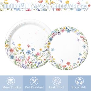 LINHAXM 168PCS Wildflower Party Decorations Spring Floral Baby Shower Birthday Decorations Include Plates, Cups, Napkins, Cutlery for Wildflower Baby Shower Tea Decorations, Serve 24