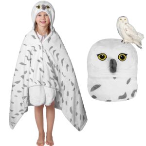 wearable blanket hoodie, snowy owl oversized hooded blanket, soft sherpa blanket owl gift for birthday halloween christmas