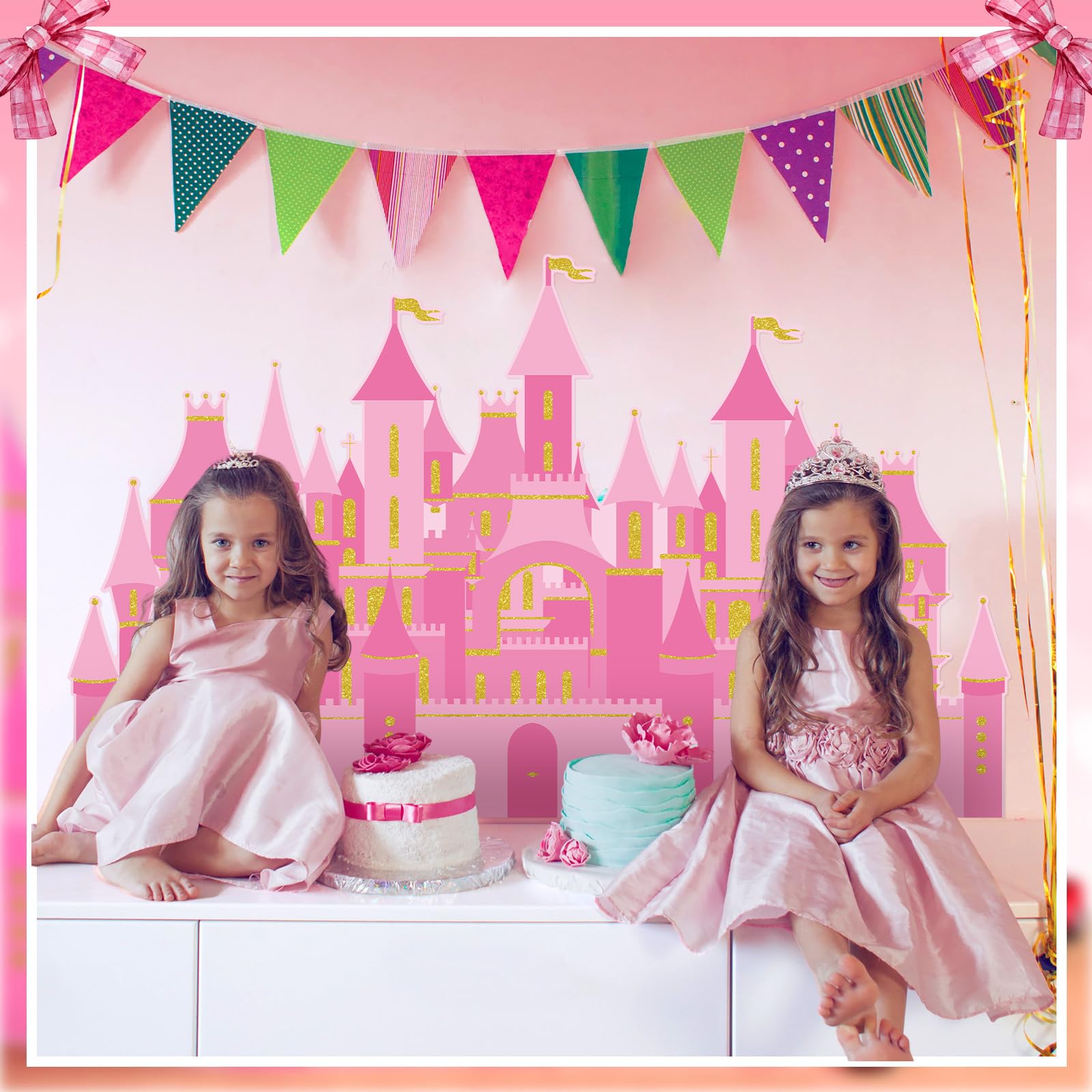 Watersay Pink Castle Cardboard Princess Party Decoration Castle Table Decoration Princess Birthday Backdrop Princess Theme Halloween Baby Shower Wedding Fairy Tale Photography Background