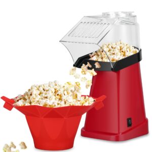 atsent hot air popcorn popper maker with popcorn bowl, fast popcorn machine in minutes with measuring cup and butter melting tray for party kids,16 cups, red