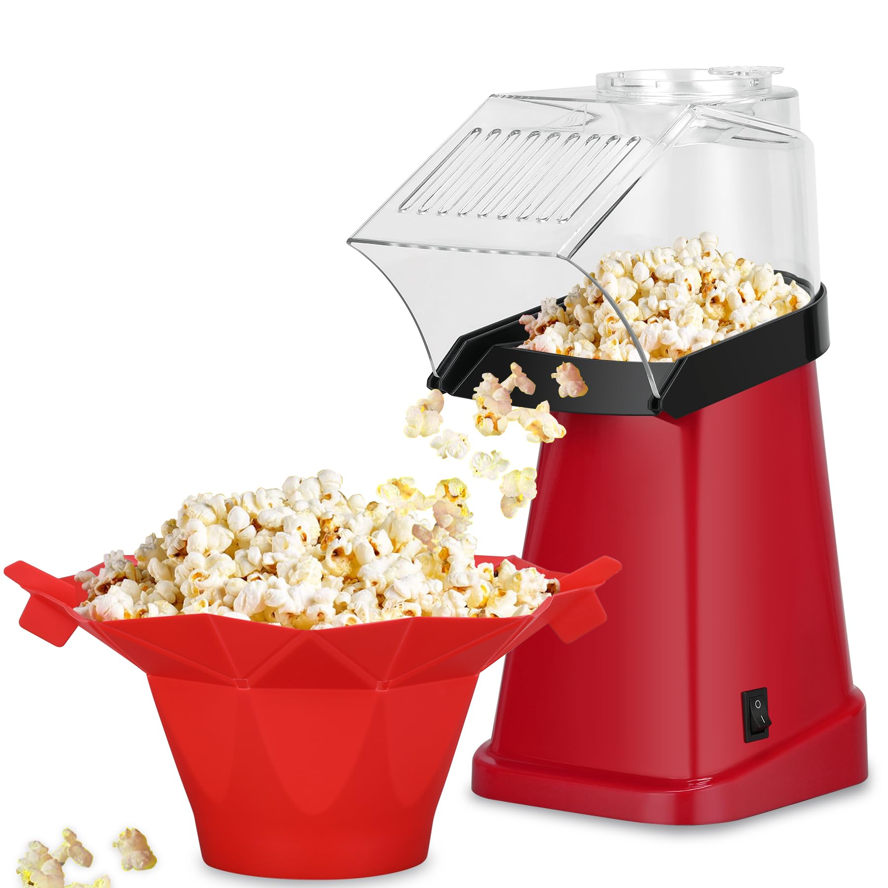 ATSENT Hot Air Popcorn Popper Maker with Popcorn Bowl, Fast Popcorn Machine in Minutes with Measuring Cup and Butter Melting Tray for Party Kids,16 Cups, Red