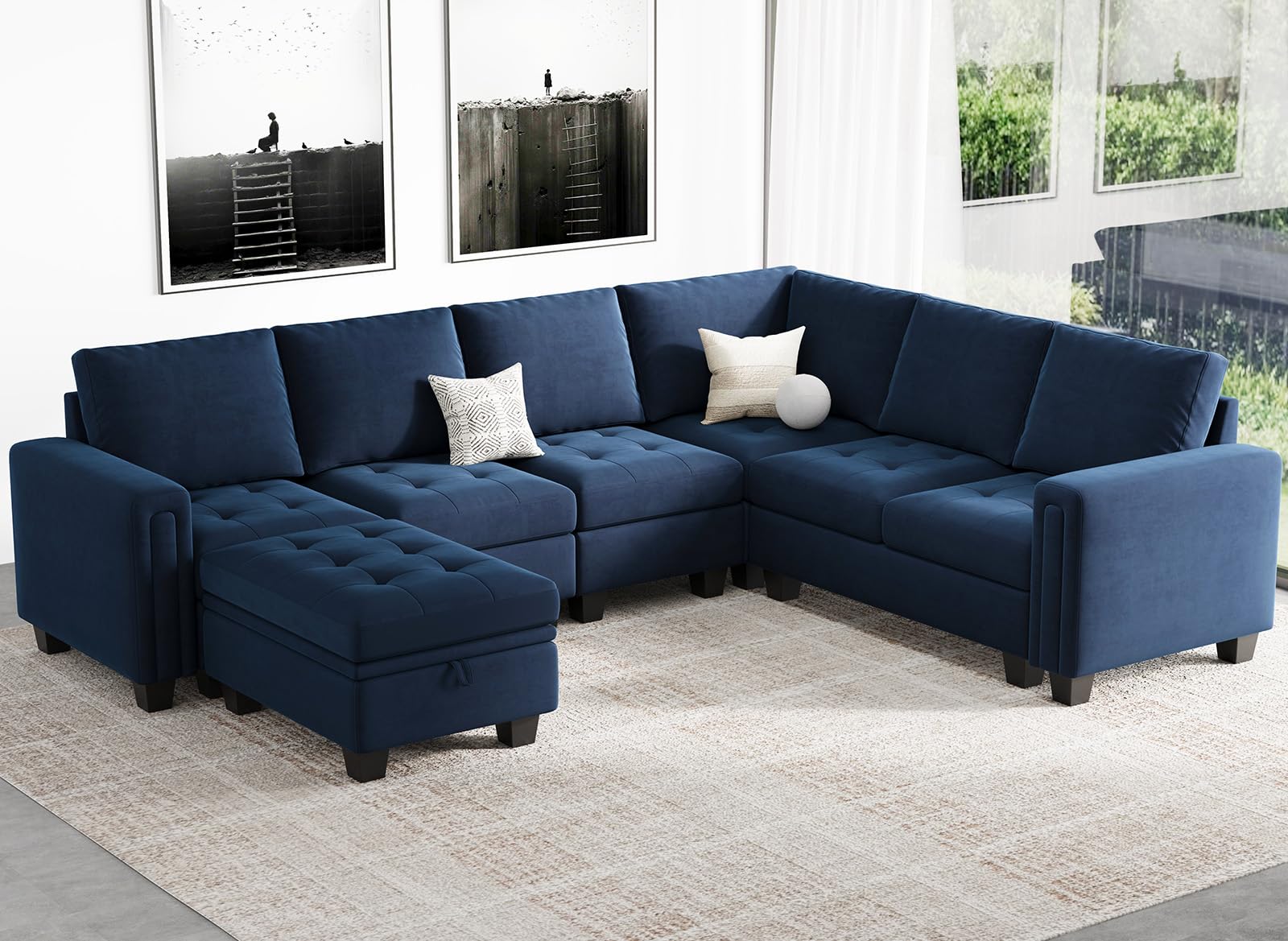 Belffin Modular Sectional Sofa Couch 7-Seater Convertible Sectional Sofa Velvet Modular Sectional with Storage Ottoman L Shaped Couch with Chaises Blue