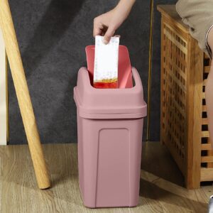 13 Gallon Trash Can, 2024 Upgraded Plastic Swing Top Kitchen Garbage Trash Can, Trash Can for Kitchen, Top Garbage Bin for Counter top, Coffee Area, Bathroom, Office & Home, Kitchen, Bedroom (Pink)