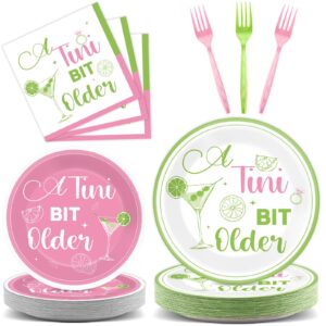 96pcs a tini bit older party supplies martini paper plates napkins weenies and tini dessert party tableware set hot pink & green dinnerware for birthday bridal wedding baby shower decoration serve 24