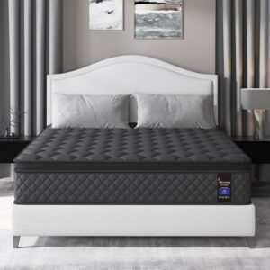 viscountess king mattress,14 inch hybrid mattress black, euro top mattress medium firm for back & lumbar support, 100 night trial, individual pocket spring bed for motion isolation & pressure relief