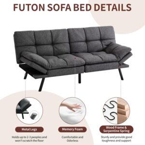 MUUEGM Modern Futon Sofa Bed with Loveseat, Sleeper Sofa for Living Room,Adjustable Backrests and Armrests, Memory Foam Lounge Sofa Couch in Dark Gray Linen Fabric.(Dark Gray, Fabric)