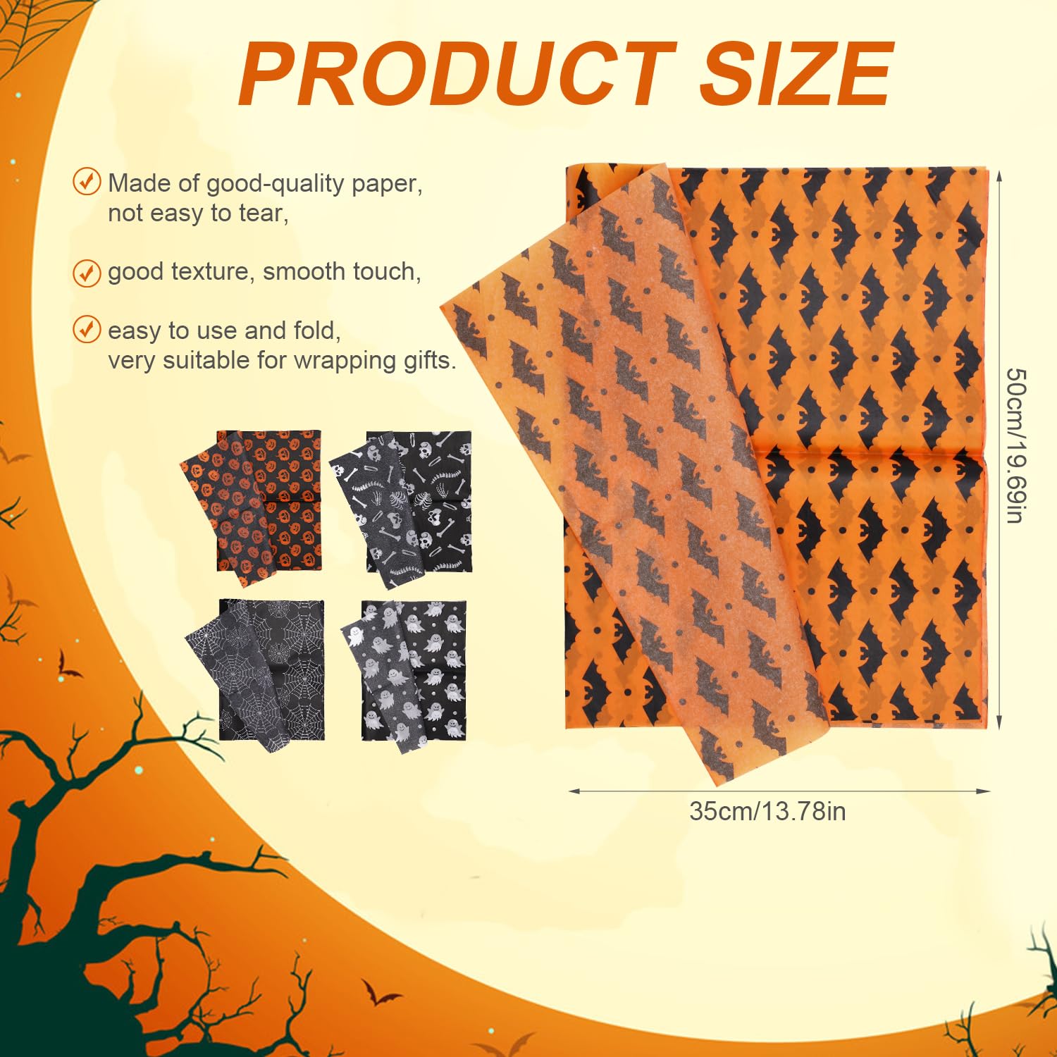 30 Sheets Halloween Packaging Tissue Papers, 5 Styles Tissue Paper Wrapping Tissue Paper Gift Wrapping Paper for Halloween Party Gift Decorations