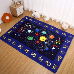 garveehome kids rug educational learning carpet 8x10 large nursery playmat kidsroom rug non-slip ultra-soft galaxy planets stars classroom play rug solar system area rug for playroom bedroom