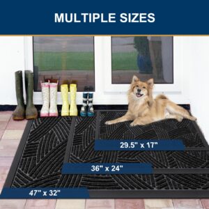 Smiry Front Door Mat Indoor Outdoor Entrance, Heavy Duty Natural Rubber Mat, Sturdy Trap Dirt and Moisture Outdoor Door Mat, Easy Clean Low Profile Patio Porch Entryway Mat, 29.5x17 Inch, Black