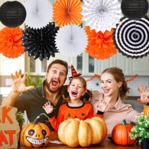 Black White Orange Halloween Party-Decorations - 33pcs Birthday Banner,Streamers Tassel Garland,Paper Lantern Fans,Tissue Pom Poms,Bachelorette Baby Bridal Shower Graduations Backdrop Decor Hugtmr